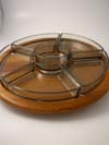Teak plate with glass bowls